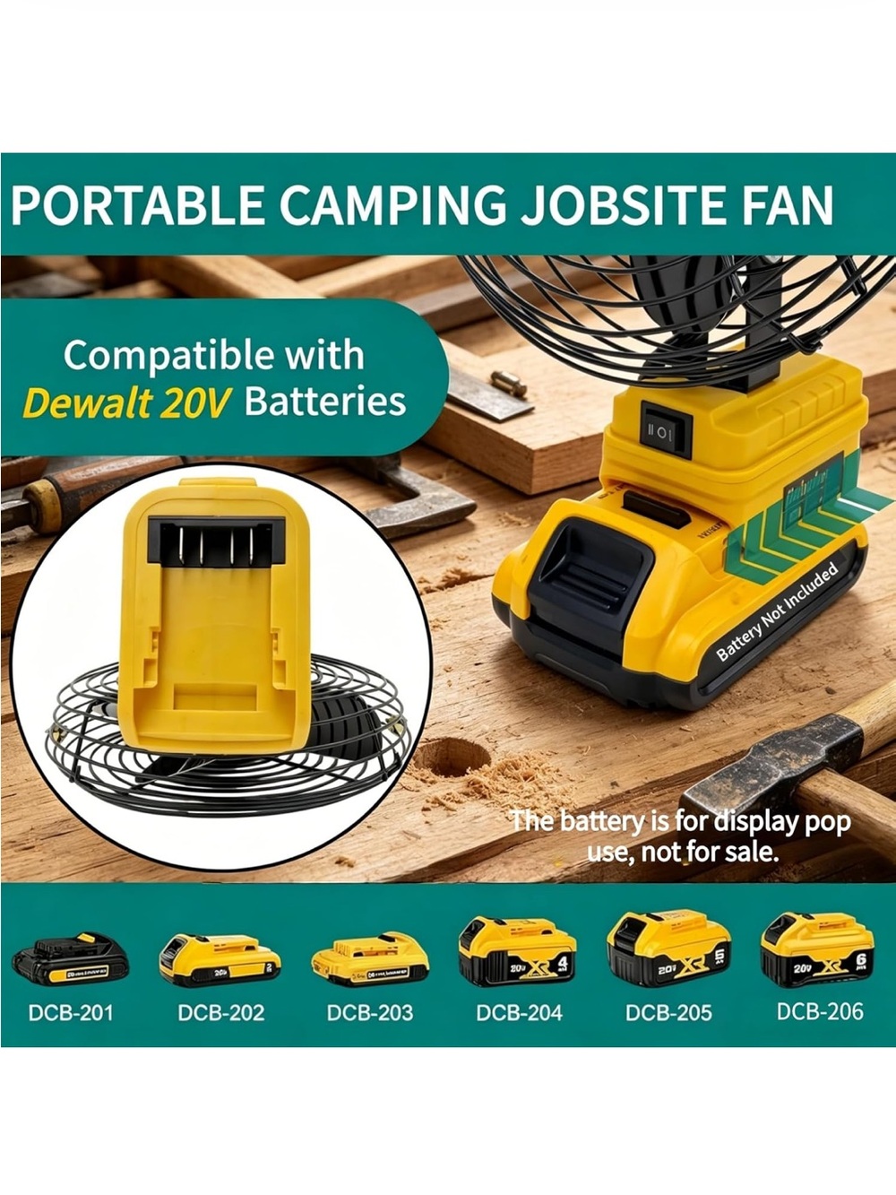 Yellow Portable Battery-Powered Work Fan - no battery. NIB - Picture 3 of 6